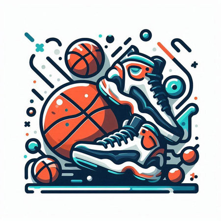 Basketball, basketball player with ball and sneakers. Vector illustration.のイラスト素材