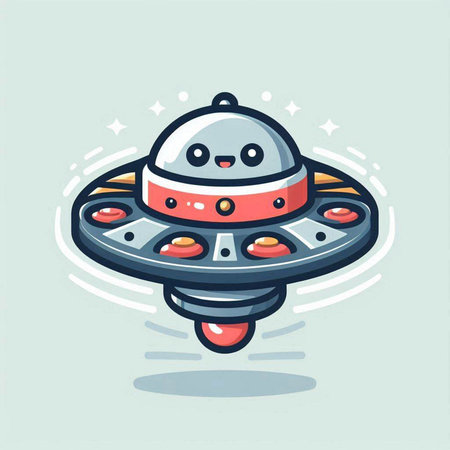 Flying saucer. Cute cartoon alien spaceship. Vector illustration.のイラスト素材