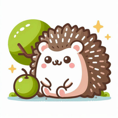 Cute hedgehog with apple. Vector illustration in cartoon style.のイラスト素材