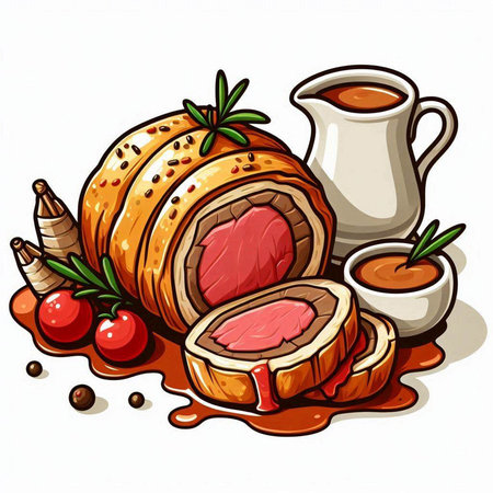 Sliced beef steak on a white background. Vector illustration.のイラスト素材