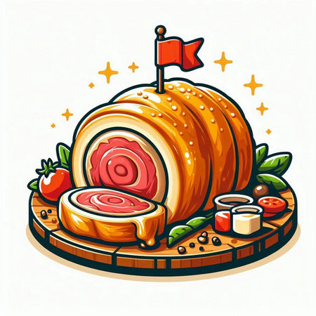Rolled pork knuckle on a wooden board. Vector illustration.のイラスト素材
