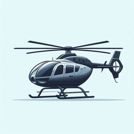 Helicopter vector illustration, isolated on blue background, side viewのイラスト素材