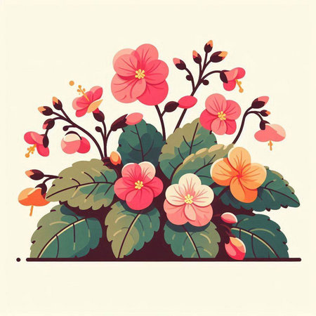Flowerpot with pink primula. Vector illustration in retro style.のイラスト素材
