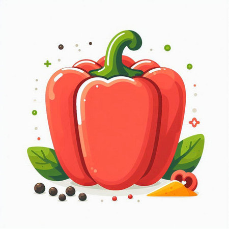 Red bell pepper. Vector illustration, isolated on a white background.のイラスト素材