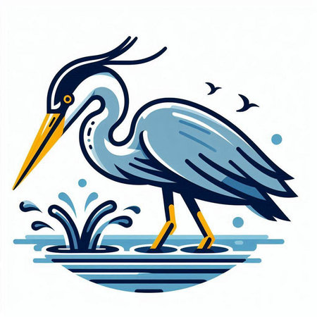 Heron on the river. Vector illustration of a bird on the river.のイラスト素材
