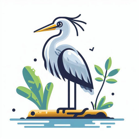 Heron on the island. Vector illustration in a flat style.のイラスト素材