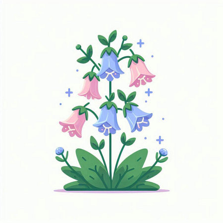 Flower vector illustration. Colorful bellflowers. Flat design style.のイラスト素材