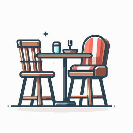 Table and chairs in a cafe. Vector illustration in flat style.のイラスト素材
