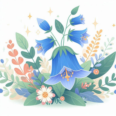 Floral background with bluebells and flowers. Vector illustration.のイラスト素材