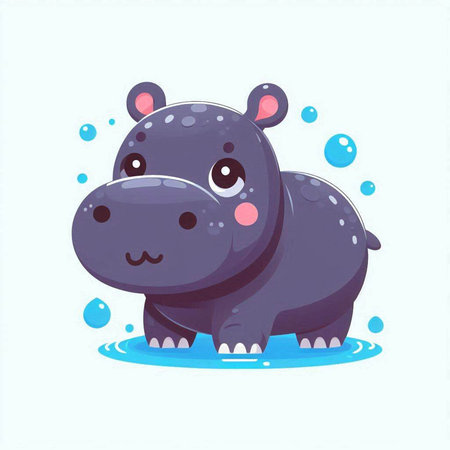 Cute hippo in water. Vector illustration in cartoon style.のイラスト素材