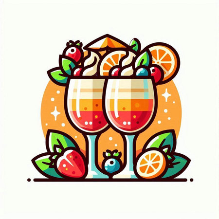 Cocktail in glasses with fruits and berries. Vector illustration.のイラスト素材