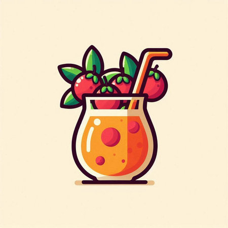 Cocktail with strawberries. Vector illustration in flat cartoon style.のイラスト素材