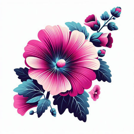Pink hollyhock flower isolated on white background. Vector illustration.のイラスト素材