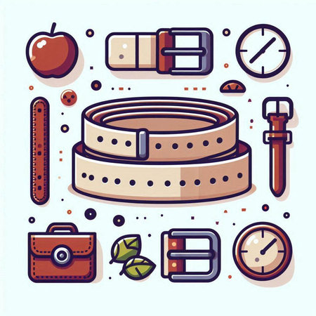 Leather belt icons set. Vector illustration of leather belt icons on white backgroundのイラスト素材