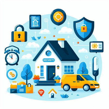 Flat design vector illustration concept of home security, self-isolation, quarantine, self-isolation.のイラスト素材