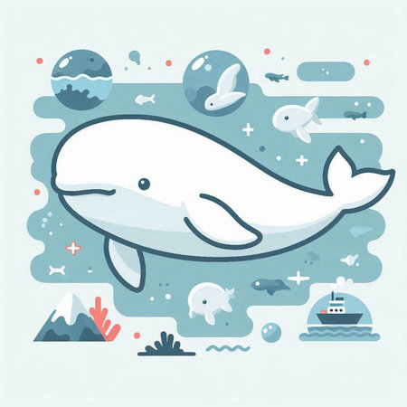 Cute whale in the sea. Vector illustration. Cute cartoon character.のイラスト素材