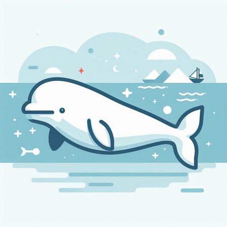 Illustration of a whale swimming in the sea. Vector illustration.のイラスト素材