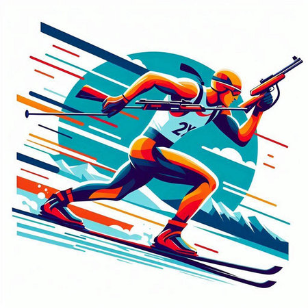 Cross-country skiing. Vector illustration of a skier in action.のイラスト素材
