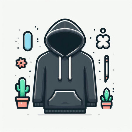 Vector illustration of a hooded sweatshirt with a hood and a cactus.のイラスト素材