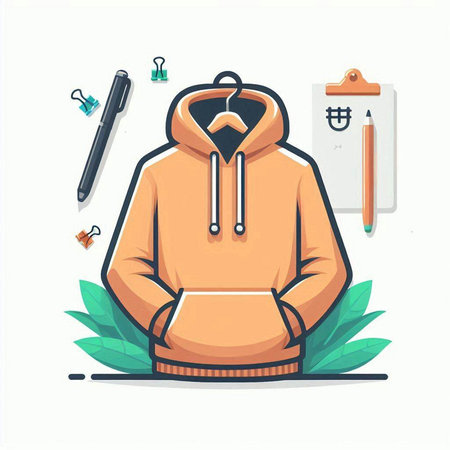 Hoodie and accessories. Vector illustration in a flat style.のイラスト素材