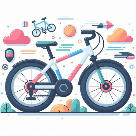 Bicycle on the background of nature. Flat design vector illustration.のイラスト素材