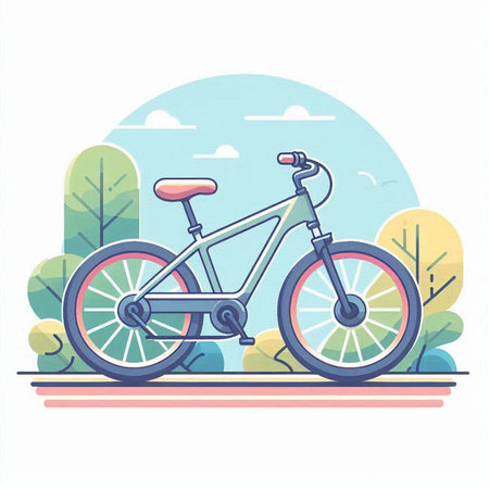 Bicycle in the park. Vector illustration in a flat style.のイラスト素材