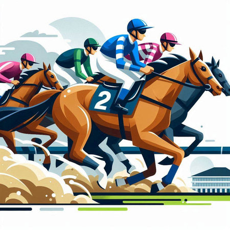 Horse race, jockeys and jockeys racing on racecourse vector illustrationのイラスト素材