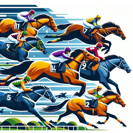 Jockeys racing on equestrian race. Vector illustration.のイラスト素材
