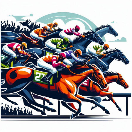 Horse racing race, jockeys and jockeys. Vector illustration.のイラスト素材
