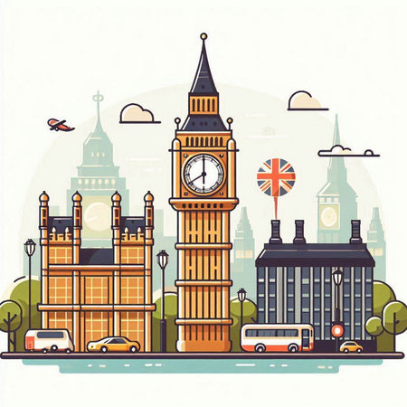 Big Ben, London, United Kingdom. Vector illustration in flat styleのイラスト素材