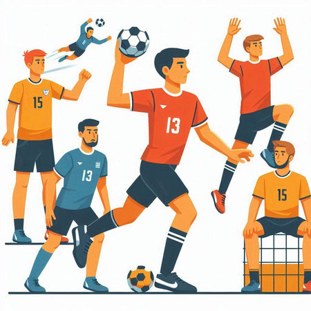 Soccer players, football players, football players in action, vector illustrationのイラスト素材