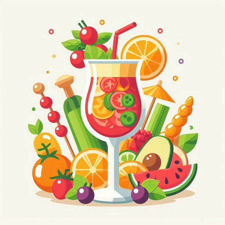 Fruit and vegetable smoothie in a glass. Vector illustration.のイラスト素材