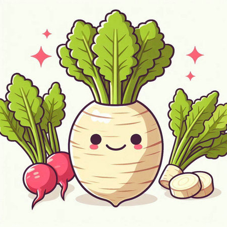 Cute kawaii radish vegetable character. Vector illustration.のイラスト素材