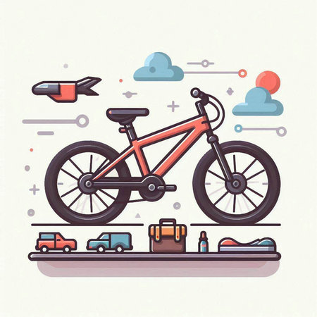 Bicycle flat vector illustration. Bicycles in the city.のイラスト素材