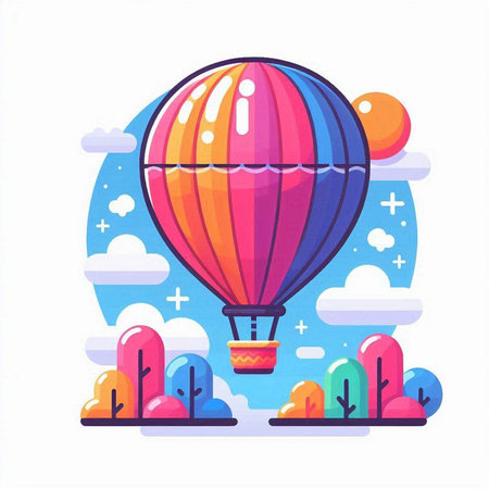 Colorful hot air balloon flying in the sky. Vector illustration.のイラスト素材