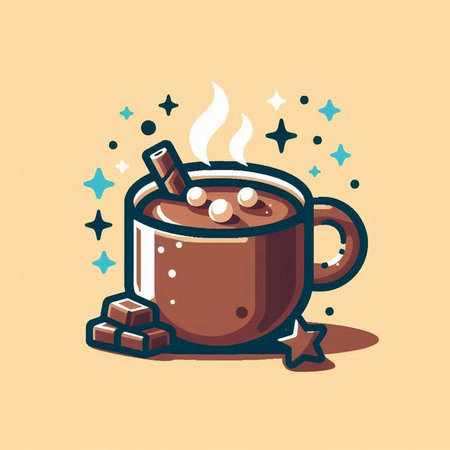 Cup of hot chocolate with marshmallows and stars. Vector illustrationのイラスト素材