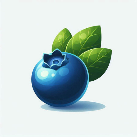 Blueberry with green leaves on a white background. Vector illustration.のイラスト素材