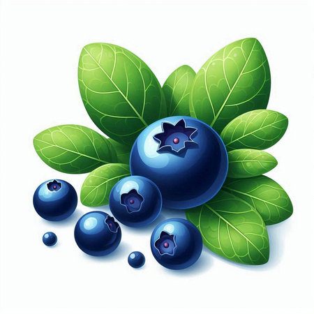 Blueberries with leaves on a white background. Vector illustration. Eps 10.のイラスト素材