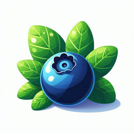 Blueberry with leaves isolated on white background. Vector cartoon illustration.のイラスト素材