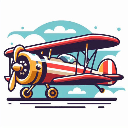 Retro airplane, vector illustration in flat style isolated on white background.のイラスト素材