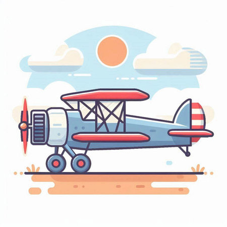 Airplane in the sky. Vector illustration in flat design style.のイラスト素材