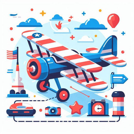 Airplane on the road. Vector illustration in flat cartoon style.のイラスト素材