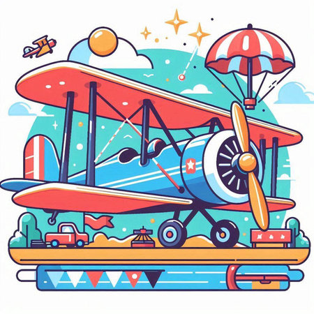 Airplane on the background of the sky and clouds. Vector illustrationのイラスト素材