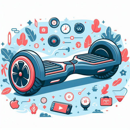 Hand drawn electric self-balancing scooter. Modern flat style vector illustration.のイラスト素材