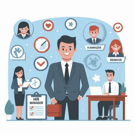 Businessman and businesswoman in office. Flat style vector illustration.のイラスト素材