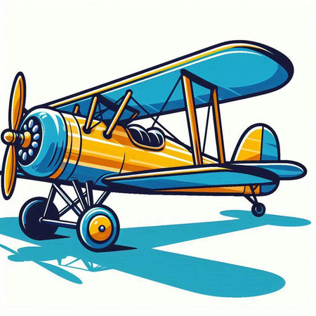 Retro biplane isolated on a white background. Vector illustration.のイラスト素材