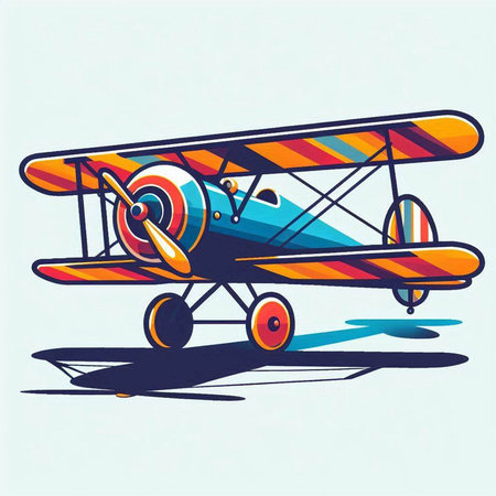 Retro biplane vector illustration isolated on white background. Cartoon style.のイラスト素材