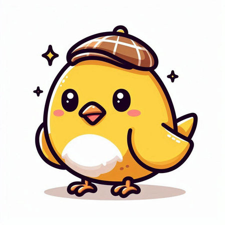 Cute little chick in beret. Vector cartoon character illustration.のイラスト素材