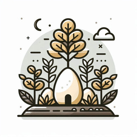 Easter egg in the middle of the field. Vector illustration.のイラスト素材