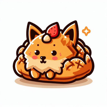 Cute cartoon fox on a bread isolated on white background. Vector illustration.のイラスト素材